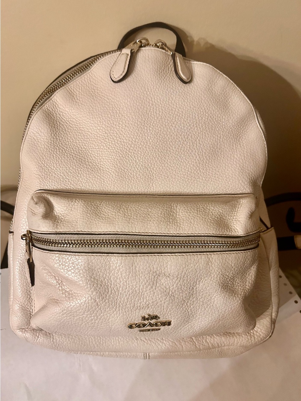 Coach Pebbled Leather Backpack in Cream with Gold Hardware